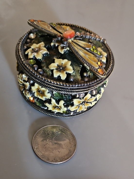 no brand Other - Ornate Green and Cream Dragonfly Trinket Box with Jewel Accents